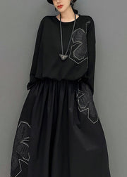 Handmade Black Oversized Patchwork Applique Cotton 2 Piece Outfit Spring