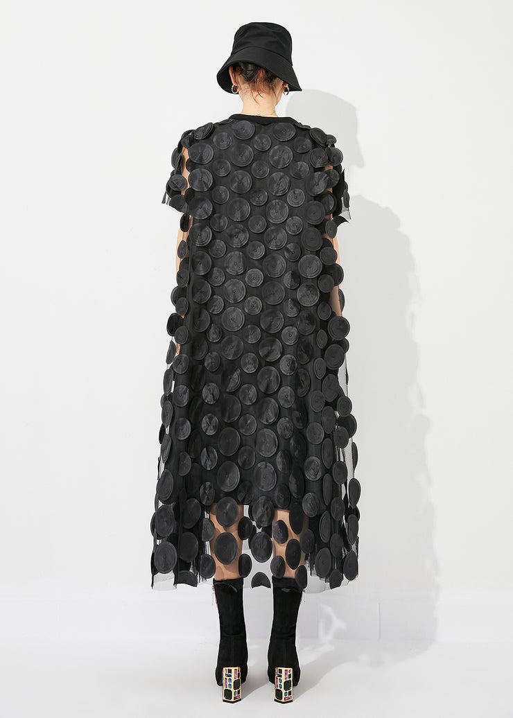 Handmade Black Oversized Patchwork Tulle Robe Dresses Summer
