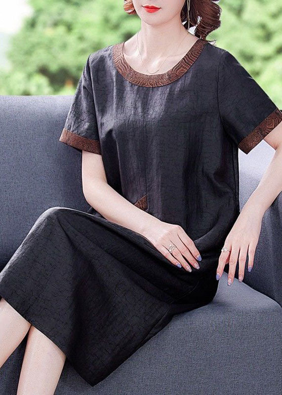 Handmade Black Oversized Patchwork Wrinkled Silk Long Dress Summer