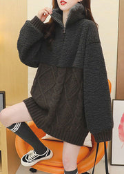 Handmade Black Patchwork Winter Fuzzy Fur Fluffy Knit sweaters