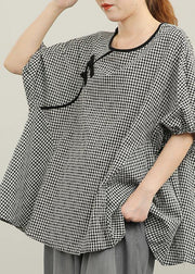 Handmade Black Plaid Button Cotton Shirt Top Summer - SooLinen