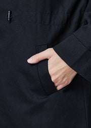 Handmade Black Plaid Patchwork Drawstring Cotton Coat Outwear Spring