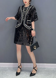 Handmade Black Sequins Patchwork False Two Pieces Dresses Spring