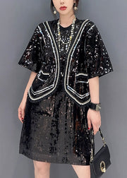 Handmade Black Sequins Patchwork False Two Pieces Dresses Spring