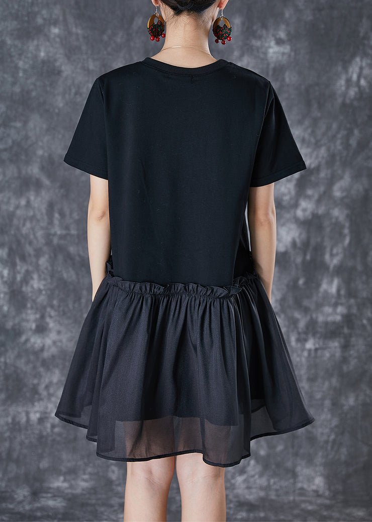 Handmade Black Stereoscopic Flower Patchwork Cotton Dresses Summer