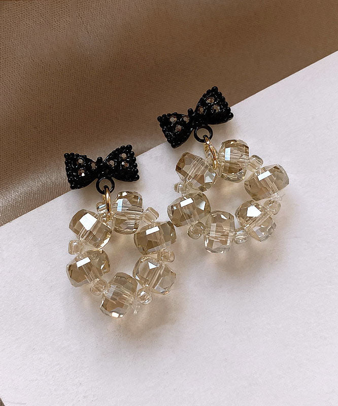 Handmade Black Sterling Silver Alloy Bow Crystal Drop Earrings