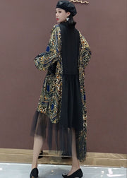 Handgemachtes schwarzes Tüll-Patchwork-Print-Kleid Frühling