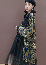 Handgemachtes schwarzes Tüll-Patchwork-Print-Kleid Frühling