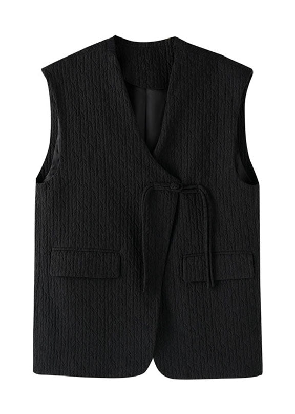 Handmade Black V Neck Button Cozy Waistcoat Fall