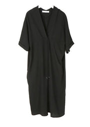 Handmade Black V Neck tie waist Summer Dress - SooLinen