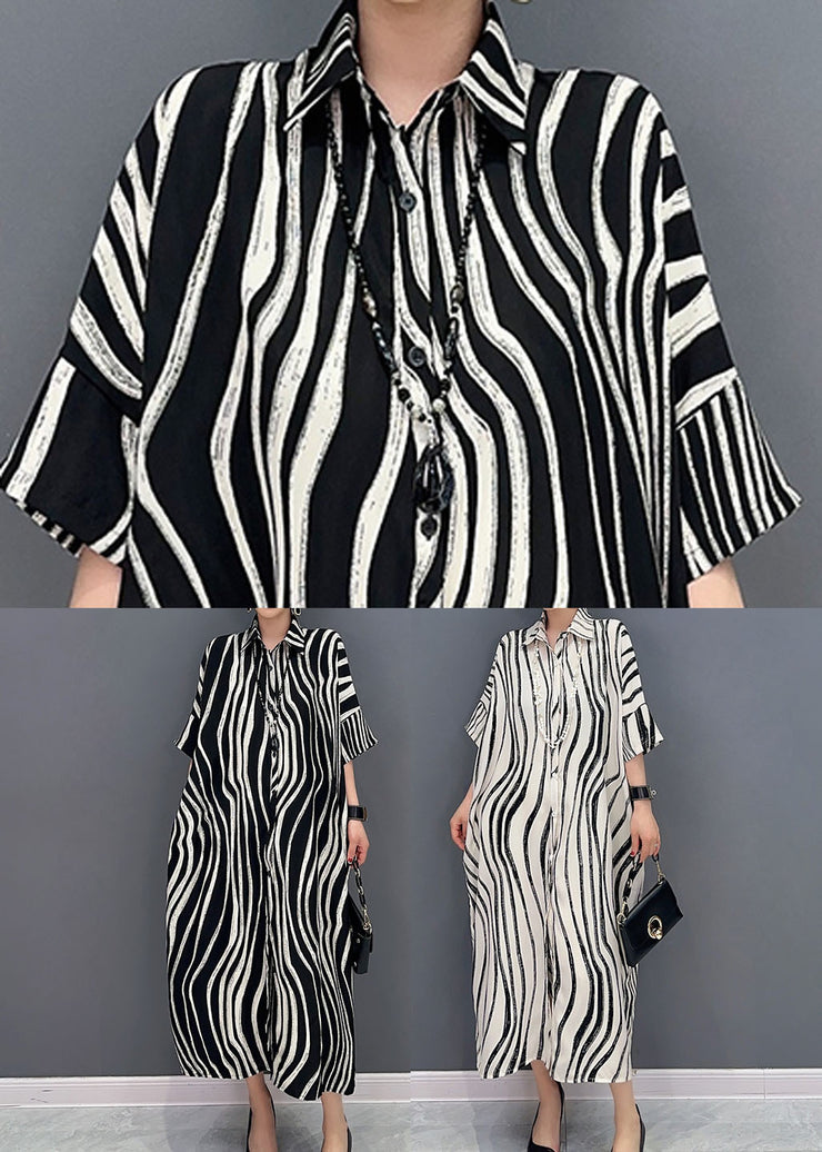 Handmade Black Zebra Pattern Peter Pan Collar Cotton Holiday Dress Summer