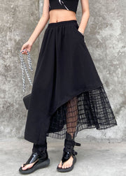 Handgemachte Schwarze elastische Taille Asymmetrischer Tüll Patchwork-Röcke Frühling