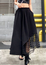 Handmade Black elastic waist Asymmetrical tulle Patchwork Skirts Spring