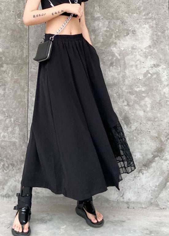 Handgemachte Schwarze elastische Taille Asymmetrischer Tüll Patchwork-Röcke Frühling