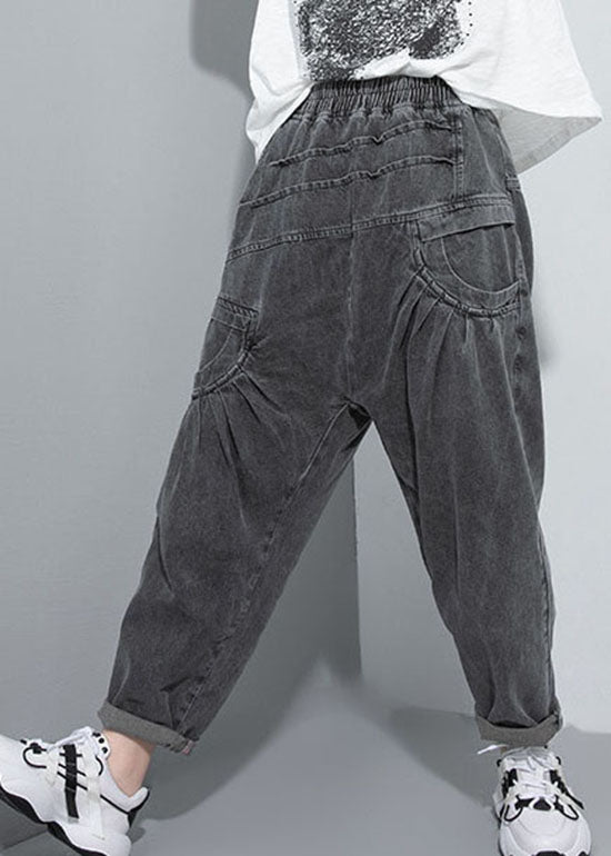 Handgefertigte schwarze elastische Taillentaschen Jean Pants Spring
