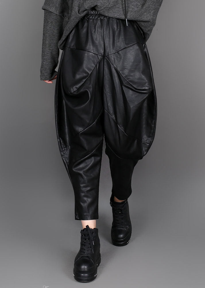 Handgefertigte schwarze Mode-Patchwork-Kunstlederhose Winter