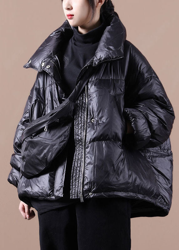 Handgefertigte schwarze Mode-Winter-Entendaunenjacke mit Reißverschluss