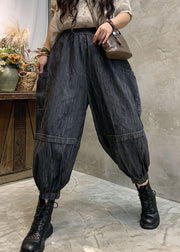 Handgemachte schwarze Patchwork-Jeanshose mit hoher Taille Frühling