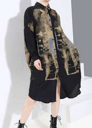 Handmade Black low high design Peter Pan Collar Print shirt Dress Spring
