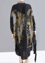 Handgefertigtes schwarzes, niedriges, hohes Design Peter Pan-Kragen-Print-Hemdkleid Frühling