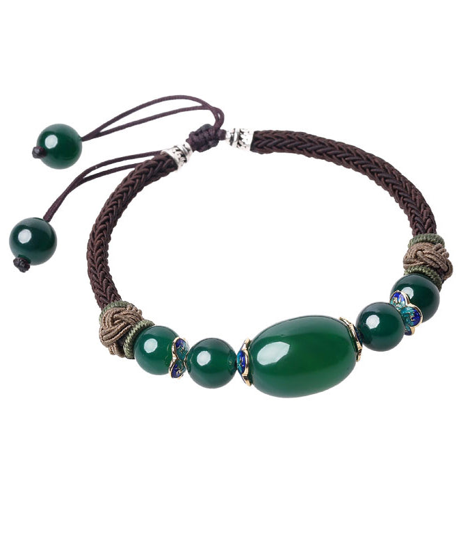 Handmade Blackish Green Hand Knitting Agate Cloisonne Charm Bracelet