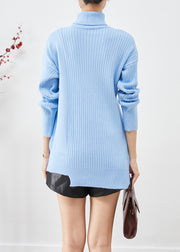 Handmade Blue Asymmetrical Patchwork Thick Knit Sweater Fall