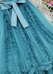 Handmade Blue Bow Ruffled Patchwork Tulle Skirts Summer