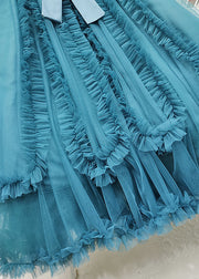 Handmade Blue Bow Ruffled Patchwork Tulle Skirts Summer