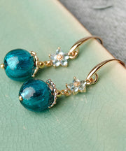Handmade Blue Coloured Glaze Zircon Drop Earrings