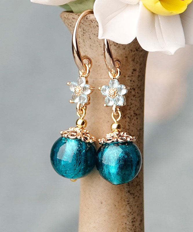 Handmade Blue Coloured Glaze Zircon Drop Earrings