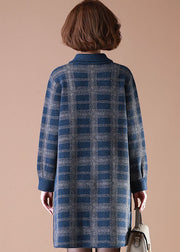 Handmade Blue Peter Pan Collar Pockets Woolen Coats Long Sleeve