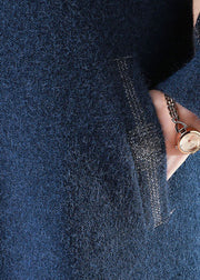Handgefertigte blaue Bubikragen Taschen Wollmäntel Langarm