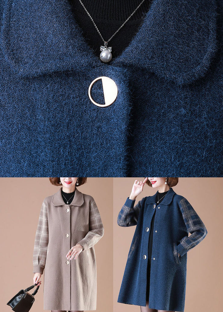 Handmade Blue Peter Pan Collar Pockets Woolen Coats Long Sleeve