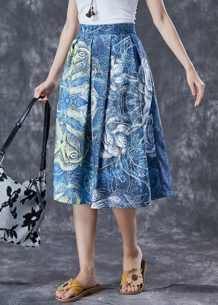 Handmade Blue Print Wrinkled Holiday Skirt Summer