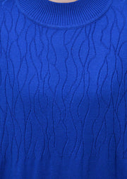 Handmade Blue Stand Collar slim fit Knit Long Dresses Spring