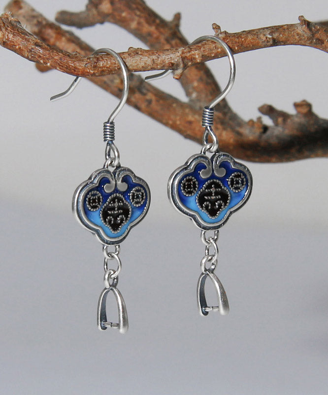Handmade Blue Sterling Silver Cloisonne Drop Earrings