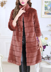 Handmade Brick Red Oversized Thick Fuzzy Fur Fluffy Coat Half Sleeve