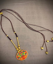 Handmade Brown Ancient Gold Enameling Tassel Pendant Necklace