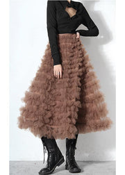 Handmade Khaki Long Cute Skirt - SooLinen