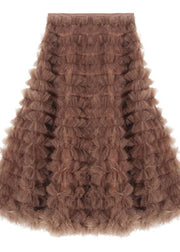 Handmade Khaki Long Cute Skirt - SooLinen
