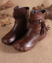 Handmade Brown Faux Leather Boots Splicing Tassel