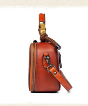 Handmade Brown Jacquard Chinese Style Calf Leather Tote Handbag