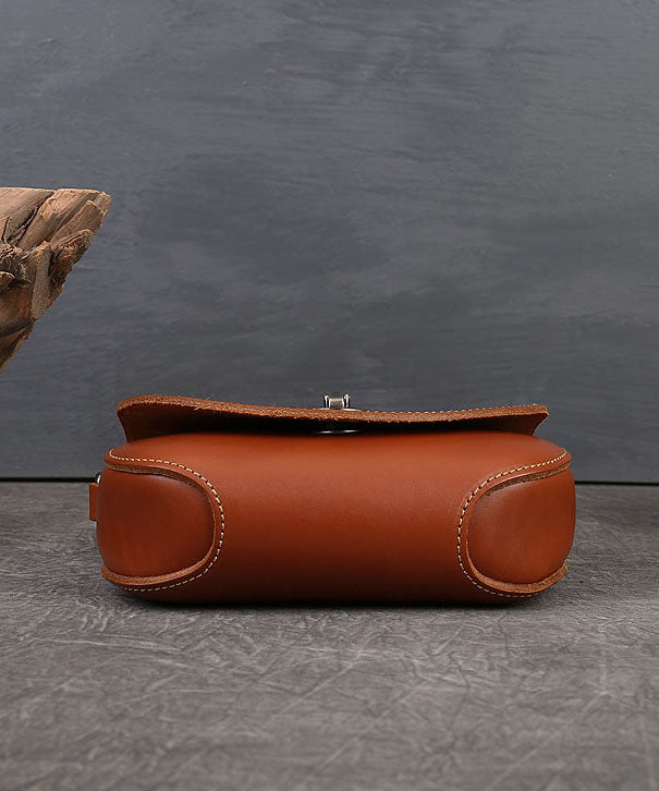 Handmade Brown Solid Calf Leather Satchel Handbag