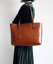 Handgemachte braune einfarbige Einkaufstasche aus Kalbsleder
