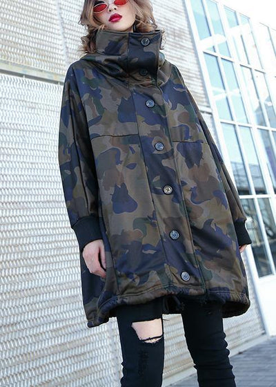 Handmade Button pockets fine coat for woman camouflage silhouette coat - SooLinen