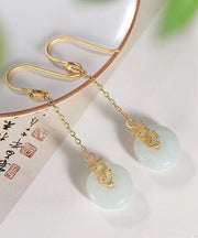 Handmade Chinese Style Jade Patchwork Silver Drop Earrings