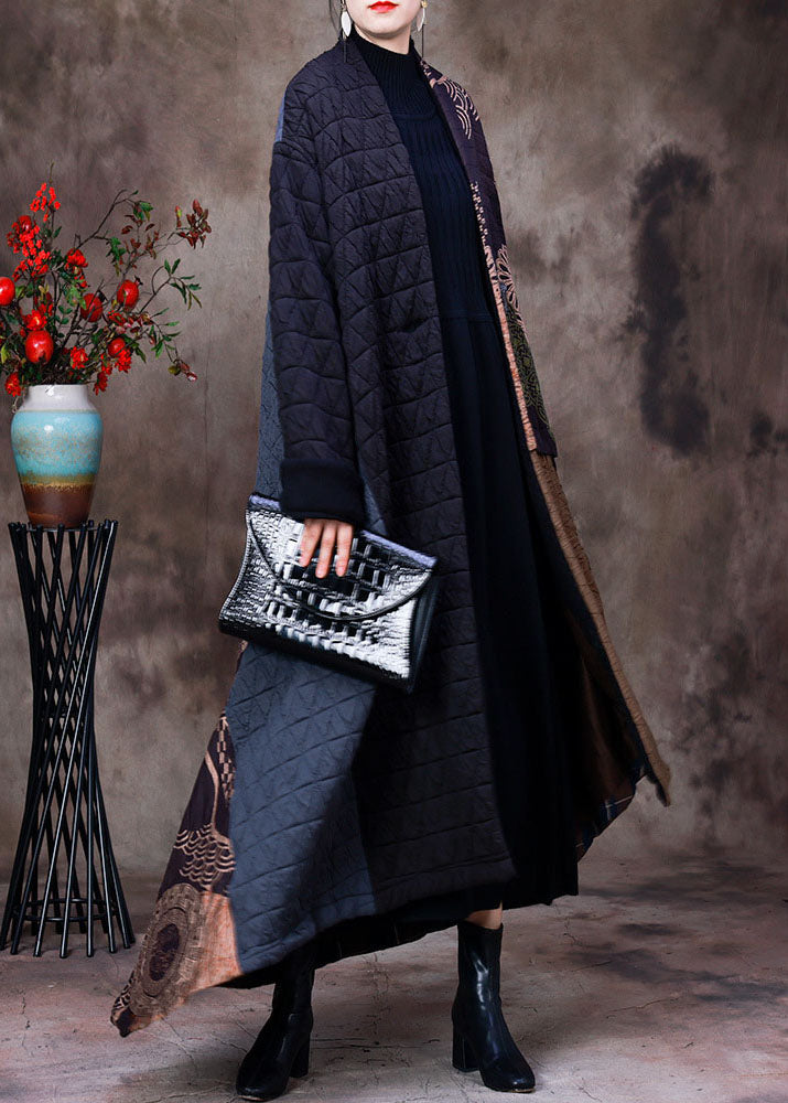 Handmade Chocolate Black Asymmetrical Patchwork Fine Cotton Filled Women Witner Coats