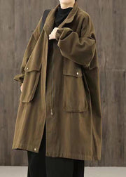 Handmade Chocolate Casual zippered Pockets Patchwork Fall trench coats