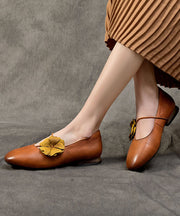 Handmade Coffee Cowhide Leather Penny Loafers Splicing Floral