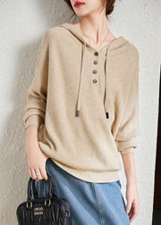 Handmade Coffee Drawstring Thick Hooded Knit Sweater Fall